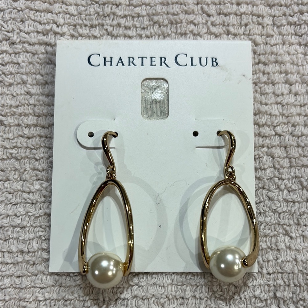 Charter Club Gold and Pearl Teardrop Earrings